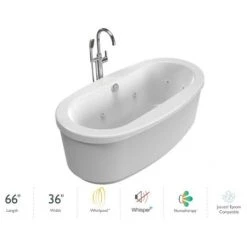 Jacuzzi Inizio 66"x36" Freestanding Whirlpool with Whisper+ Technology™ and Chrome Freestanding Tub Filler