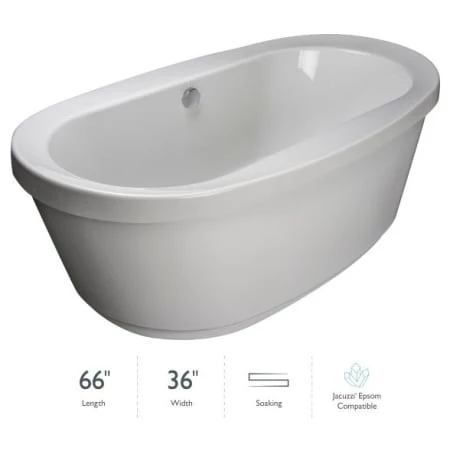 Jacuzzi Inizio 66" Soaking Freestanding Bathtub with Center Drain 3 Jacuzzi Inizio 66" Soaking Freestanding Bathtub with Center Drain