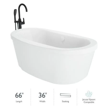 Jacuzzi Inizio 66" Free Standing Acrylic Soaking Tub with Center Drain and Overflow - Includes Floor Mounted Tub Filler with Hand Shower 3 Jacuzzi Inizio 66" Free Standing Acrylic Soaking Tub with Center Drain and Overflow - Includes Floor Mounted Tub Filler with Hand Shower