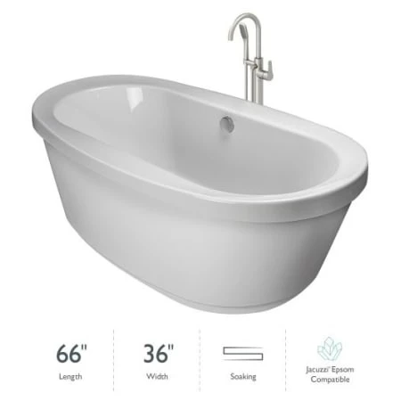 Jacuzzi Inizio 66" Free Standing Soaking Bathtub with NW50826 Tub Filler Faucet and Center Drain 3 Jacuzzi Inizio 66" Free Standing Soaking Bathtub with NW50826 Tub Filler Faucet and Center Drain