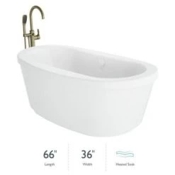 Jacuzzi Inizio 66" Free Standing Acrylic Soaking Tub with Center Drain and Overflow - Includes Floor Mounted Tub Filler with Hand Shower