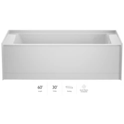 Jacuzzi Signature 60" Three Wall Alcove Acrylic Soaking Tub with Right Drain and Overflow