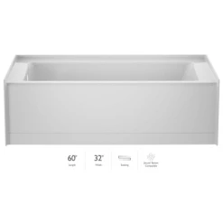 Jacuzzi Signature 60" Three Wall Alcove Acrylic Soaking Tub with Left Drain and Overflow