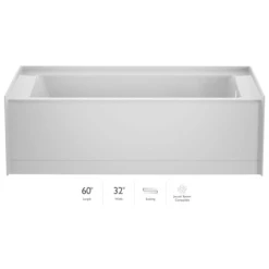 Jacuzzi Signature 60" Three Wall Alcove Acrylic Soaking Tub with Right Drain and Overflow