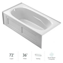 Jacuzzi Signature 72" Acrylic Soaking Bathtub for Alcove Installation with Reversible Drain