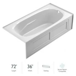 Jacuzzi Signature 72" Acrylic Soaking Bathtub for Alcove Installation with Right Drain