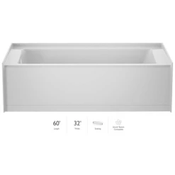 Jacuzzi Signature 60" Three Wall Alcove Acrylic Soaking Tub with Left Drain and Overflow