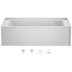 Jacuzzi Signature 60" Three Wall Alcove Acrylic Soaking Tub with Right Drain and Overflow