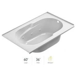 Jacuzzi Signature 60" Drop In Whirlpool Bathtub with 6 Jets, Air Controls, Tiling Flange, and Right Drain and Left Pump