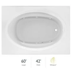 Jacuzzi 60" x 42" Signature Drop In Whirlpool Bathtub with 6 Jets, Air Controls, RapidHeat Water Heater, Right Drain and Left Pump