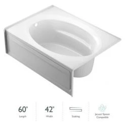Jacuzzi 60" x 42" Signature Soaking Bathtub with Left Drain, and Tiling Flange