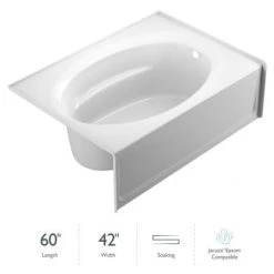 Jacuzzi 60" x 42" Signature Three Wall Alcove Soaking Bathtub with Right Drain, Tiling Flange, and Skirt