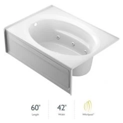 Jacuzzi 60" x 42" Signature Three Wall Alcove Whirlpool Bathtub with 6 Jets, Air Controls, RapidHeat Water Heater, Tiling Flange, Skirt, Left Drain, and Right Pump - with Cleanline Technology
