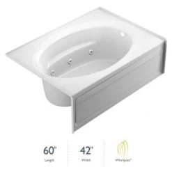 Jacuzzi 60" x 42" Signature Three Wall Alcove Whirlpool Bathtub with 6 Jets, Air Controls, Tiling Flange, Skirt, Right Drain, and Left Pump