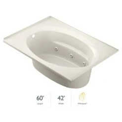 Jacuzzi 60" x 42" Signature Drop In Whirlpool Bathtub with 6 Jets, Air Controls, Tiling Flange, and Left Drain and Right Back Pump
