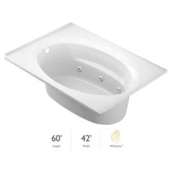 Jacuzzi 60" x 42" Signature Drop In Whirlpool Bathtub with 6 Jets, Air Controls, Tiling Flange, RapidHeat Water Heater, and Left Drain and Right Pump
