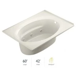 Jacuzzi 60" x 42" Signature Drop In Whirlpool Bathtub with 6 Jets, Air Controls, Tiling Flange, RapidHeat Water Heater, and Right Drain and Right Back Pump