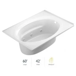 Jacuzzi 60" x 42" Signature Drop In Whirlpool Bathtub with 6 Jets, Air Controls, Tiling Flange, RapidHeat Water Heater, and Right Drain and Left Front Pump