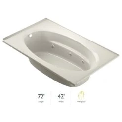 Jacuzzi 72" x 42" Signature Drop In Whirlpool Bathtub with 6 Jets, Air Controls, Tiling Flange, RapidHeat Water Heater, and Left Drain and Right Back Pump
