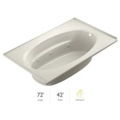 Jacuzzi 72" x 42" Signature Drop In Whirlpool Bathtub with 6 Jets, Air Controls, Tiling Flange, and Right Drain and Left Back Pump