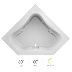 Jacuzzi 60" x 60" Signature Corner Whirlpool Bathtub with 6 Jets, Air Controls, Center Drain and Left Pump