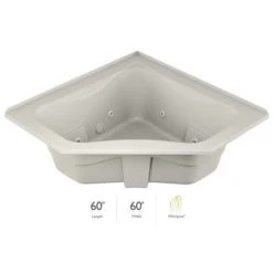 Jacuzzi 60" x 60" Signature Corner Whirlpool Bathtub with 6 Jets, Air Controls, Tiling Flange, RapidHeat Water Heater, Center Drain and Left Pump