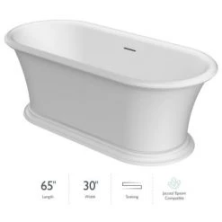 Jacuzzi Leonora™ 65" Solid Surface Free Standing Soaking Bathtub with Center Drain