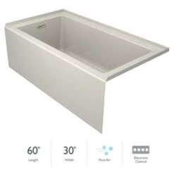 Jacuzzi Linea 60" x 30" Acrylic Air Bathtub for Three Wall Alcove Installation with Right Drain