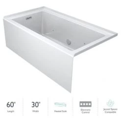 Jacuzzi Linea 60" x 30" Three Wall Alcove Soaking Bathtub with Left Drain and Heated Soak