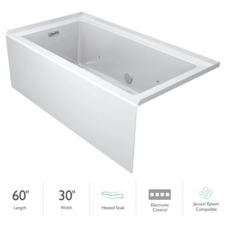 Jacuzzi Linea 60" x 30" Three Wall Alcove Soaking Bathtub with Left Drain and Heated Soak 3 Jacuzzi Linea 60" x 30" Three Wall Alcove Soaking Bathtub with Left Drain and Heated Soak