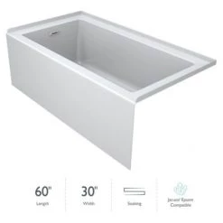 Jacuzzi Linea 60" x 30" Acrylic Soaking Bathtub for Three Wall Alcove Installation with Right Drain