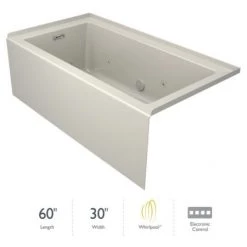 Jacuzzi Sales Store 5 Jacuzzi Linea 60" x 30" Acrylic Whirlpool Bathtub for Three Wall Alcove Installation with Left Drain and Heater