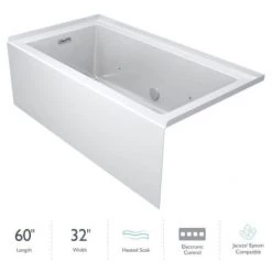 Jacuzzi Linea 60" x 32" Alcove Soaking Bathtub with Left Drain and Heated Soak