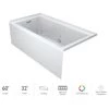 Jacuzzi Linea 60" x 32" Three Wall Alcove Soaking Bathtub with Right Drain and Heated Soak -Jacuzzi Sales Store jacuzzi lns6032brl2hcw 100825