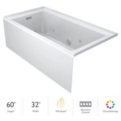 Jacuzzi Sales Store 33 Jacuzzi Linea 60" x 32" Whirlpool Alcove Bathtub with Chromatherapy, Heater, Left Drain and Basic Controls