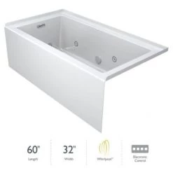 Jacuzzi Linea 60" x 32" Whirlpool Alcove Bathtub with Left Drain and Basic Controls