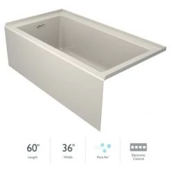 Jacuzzi Linea 60" x 36" Three Wall Alcove Acrylic Skirted Air Tub with Left Drain and Pure Air Technology - Less Drain Assembly and Overflow