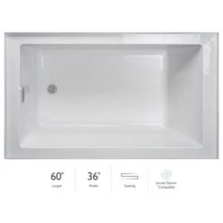 Jacuzzi Linea 60" Three Wall Alcove Acrylic Soaking Tub with Right Drain