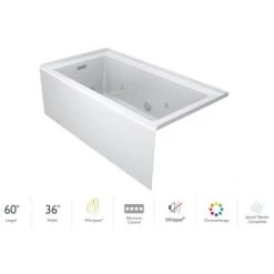 Jacuzzi Linea 60" x 36" Three Wall Alcove Acrylic Skirted Whirlpool Tub with Left Drain, Heater, Chromatherapy and Whisper+ - Less Drain Assembly and Overflow