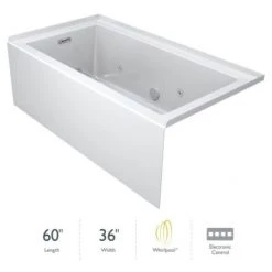 Jacuzzi Linea 60" x 36" Three Wall Alcove Acrylic Skirted Whirlpool Tub with Left Drain and Heater - Less Drain Assembly and Overflow