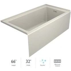 Jacuzzi Linea 66" Three Wall Alcove Acrylic Air Bath Tub with Left Drain Location and Overflow