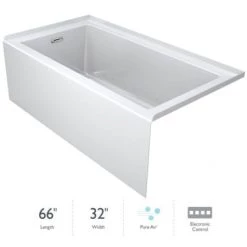 Jacuzzi Linea 66" Three Wall Alcove Acrylic Air Bath Tub with Right Drain Location and Overflow