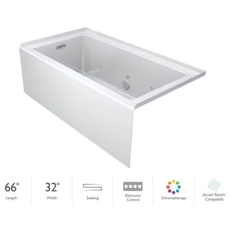 Jacuzzi Linea 66" Three Wall Alcove Acrylic Soaking Tub with Chromatherapy, Left Drain Location, and Overflow 3 Jacuzzi Linea 66" Three Wall Alcove Acrylic Soaking Tub with Chromatherapy, Left Drain Location, and Overflow