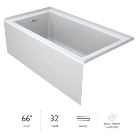 Jacuzzi Linea 66" Three Wall Alcove Acrylic Soaking Tub with Left Drain Location and Overflow 3 Jacuzzi Linea 66" Three Wall Alcove Acrylic Soaking Tub with Left Drain Location and Overflow