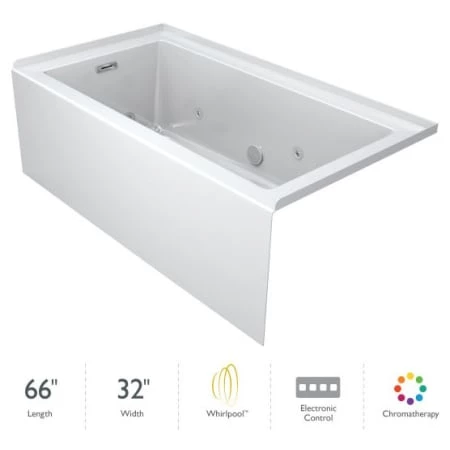 Jacuzzi Linea 66" Three Wall Alcove Acrylic Whirlpool Tub with Chromatherapy, Heater, Right Drain Location, and Overflow 3 Jacuzzi Linea 66" Three Wall Alcove Acrylic Whirlpool Tub with Chromatherapy, Heater, Right Drain Location, and Overflow