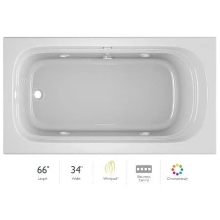 Jacuzzi 66" x 34" Luxura® Alcove Comfort Whirlpool Bathtub with 8 Jets, Basic Controls, Heater, Chromatherapy, Left Drain and Right Pump 3 Jacuzzi 66" x 34" Luxura® Alcove Comfort Whirlpool Bathtub with 8 Jets, Basic Controls, Heater, Chromatherapy, Left Drain and Right Pump