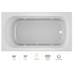 Jacuzzi 66" x 34" Luxura® Alcove Comfort Whirlpool Bathtub with 8 Jets, Basic Controls, Heater, Chromatherapy, Right Drain and Left Pump