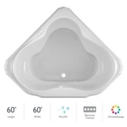 Jacuzzi Marineo 60" Pure Air Bathtub for Drop In Installation with Center Drain and Chromatherapy Technology - Luxury Controls