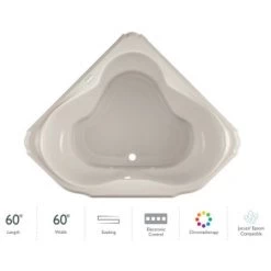 Jacuzzi Marineo 60" Soaking Bathtub for Drop In Installation with Center Drain and Chromatherapy Technology