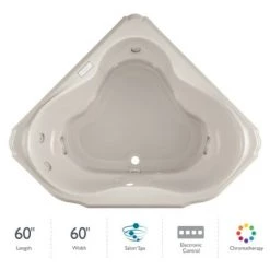 Jacuzzi Marineo 60" Salon Spa Bathtub for Drop In Installation with Center Drain and Chromatherapy / RapidHeat Technologies - Luxury Controls